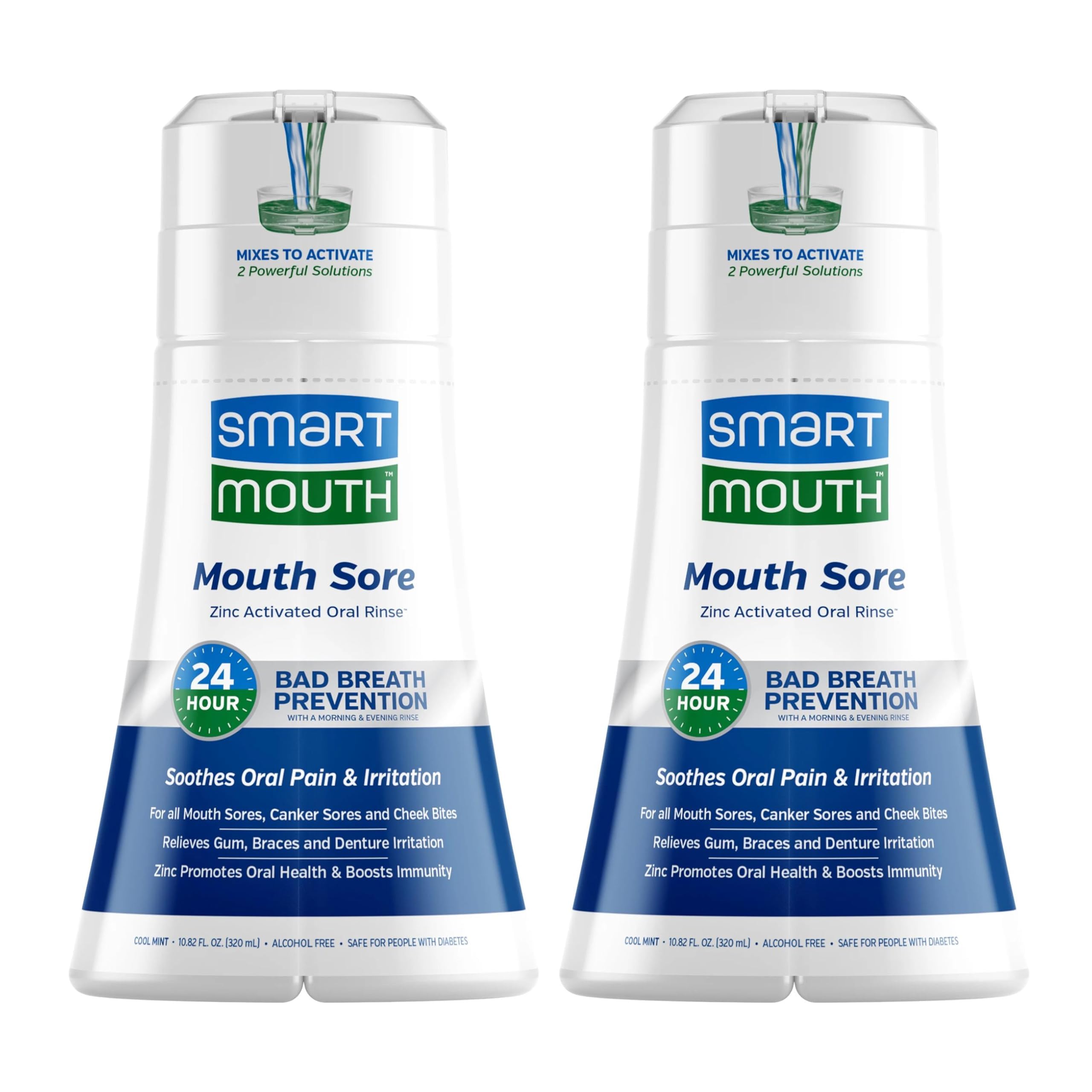 SmartMouth Mouth Sore Zinc Activated Oral Rinse 10.82 oz bottle front view — 2-pack