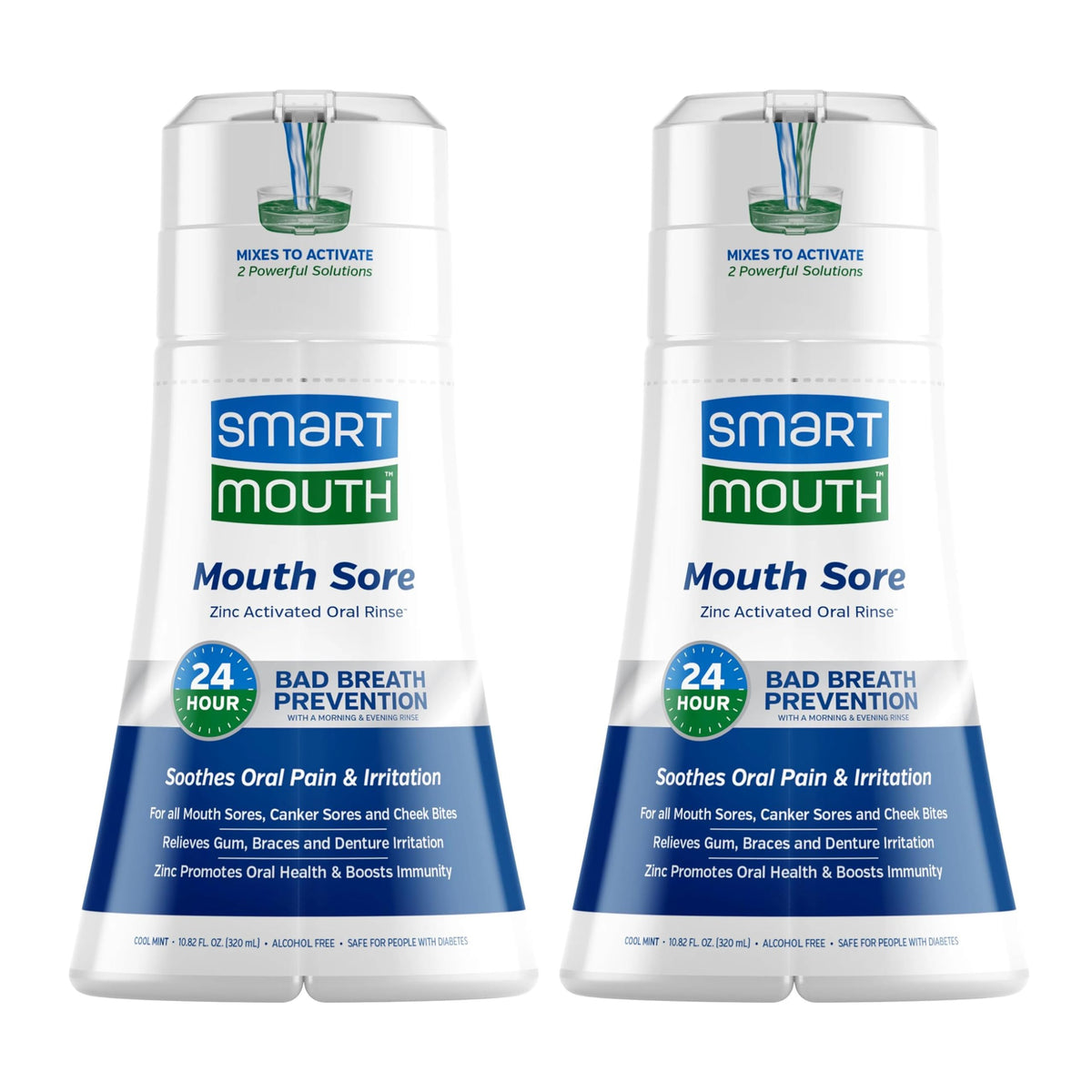 SmartMouth Mouth Sore Zinc Activated Oral Rinse 10.82 oz bottle front view — 2-pack