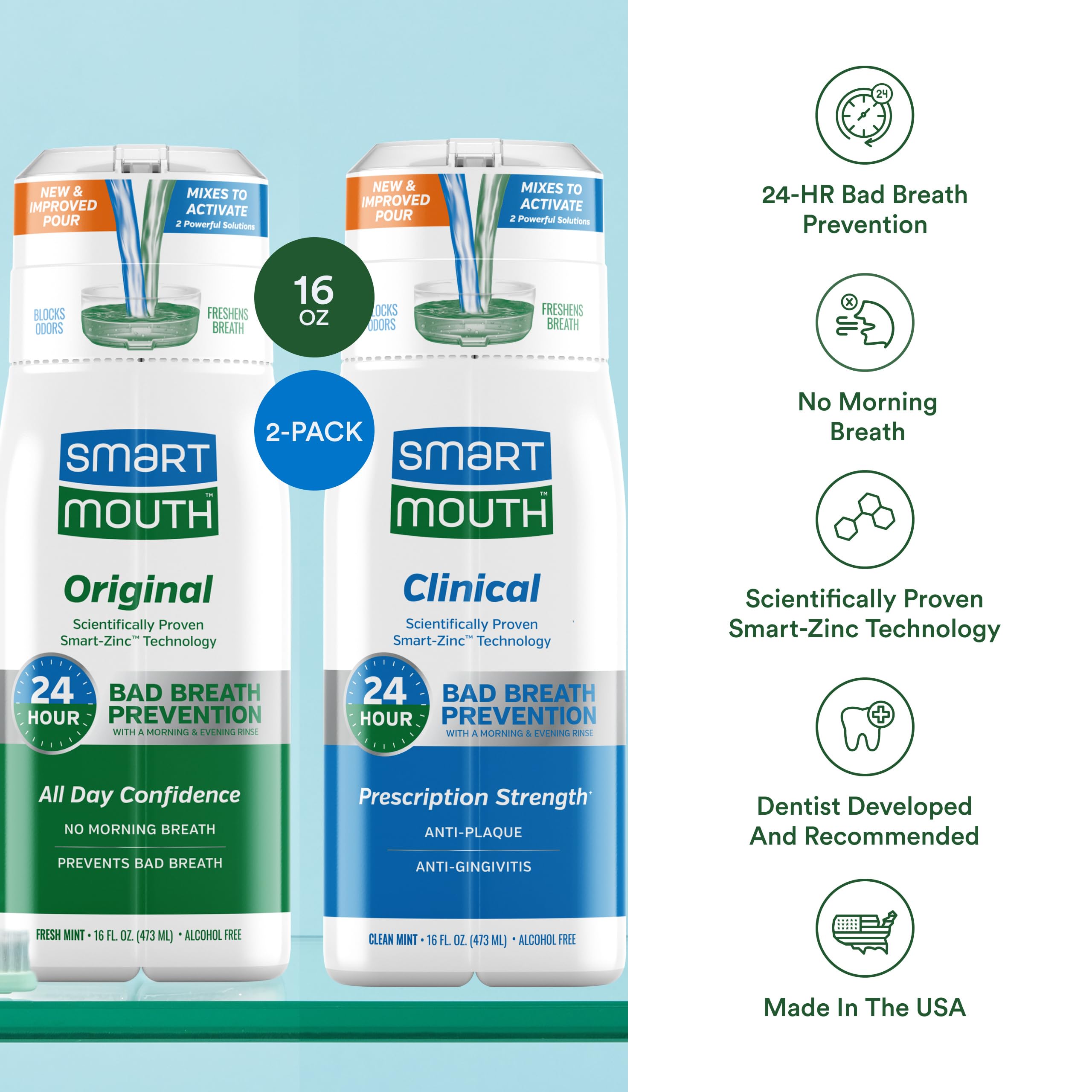 Front view of SmartMouth Original Activated Mouthwash bottle, 16 oz