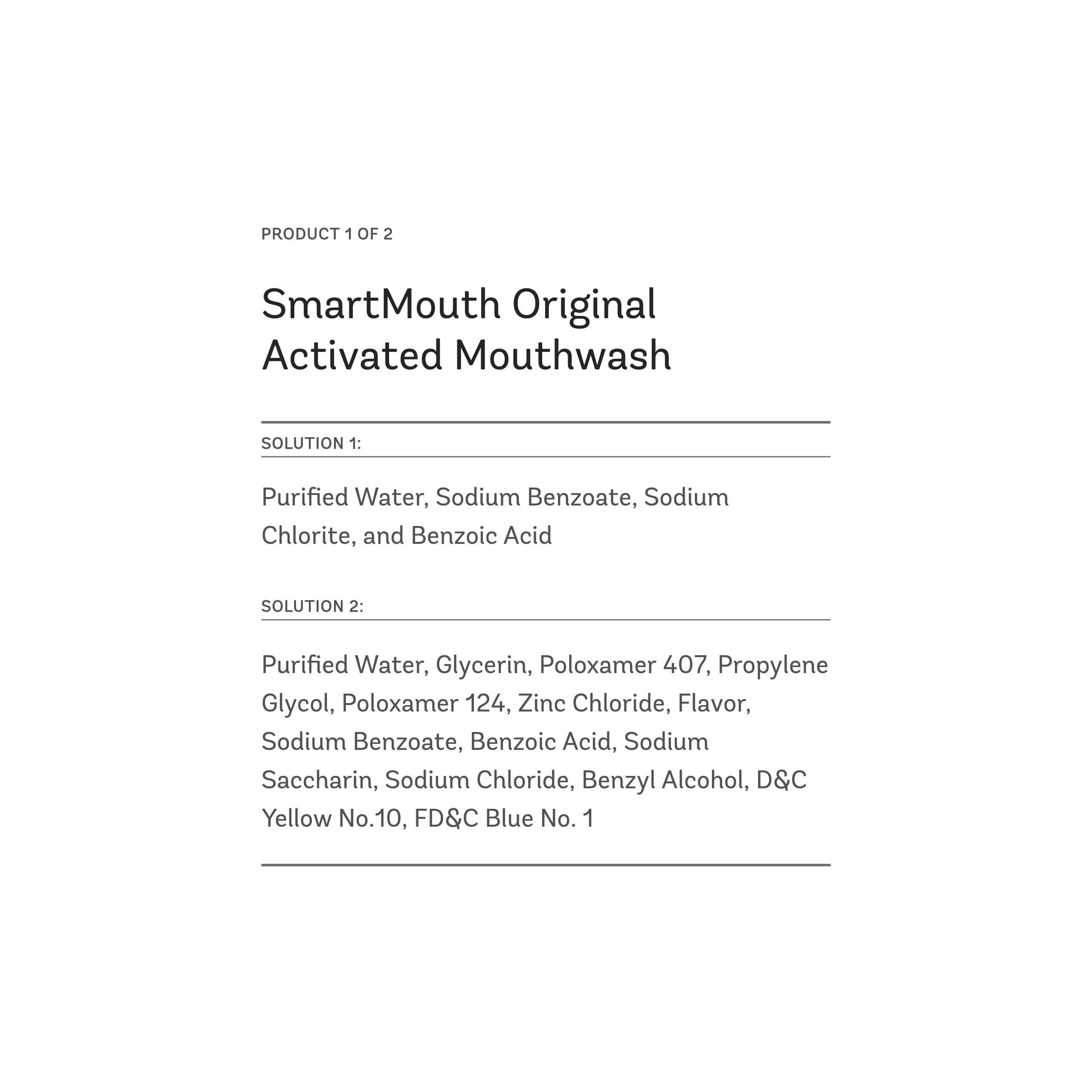 SmartMouth Original Activated Mouthwash single-pack back panel