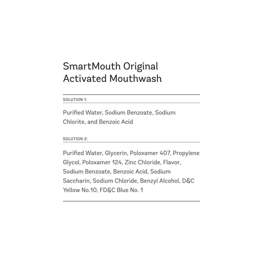 Close-up of SmartMouth travel-size single-use mouthwash packet