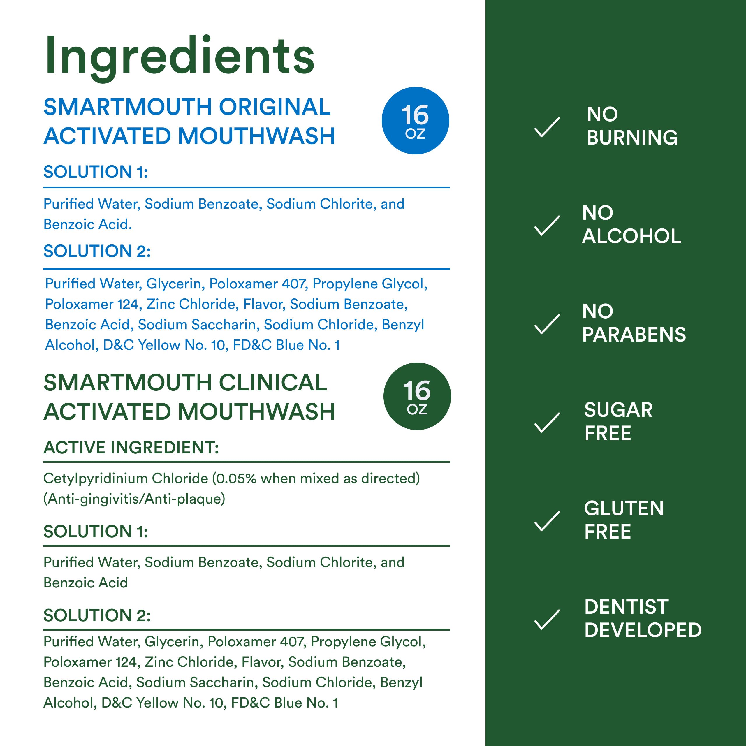 SmartMouth mouthwash packaging and key benefits graphic