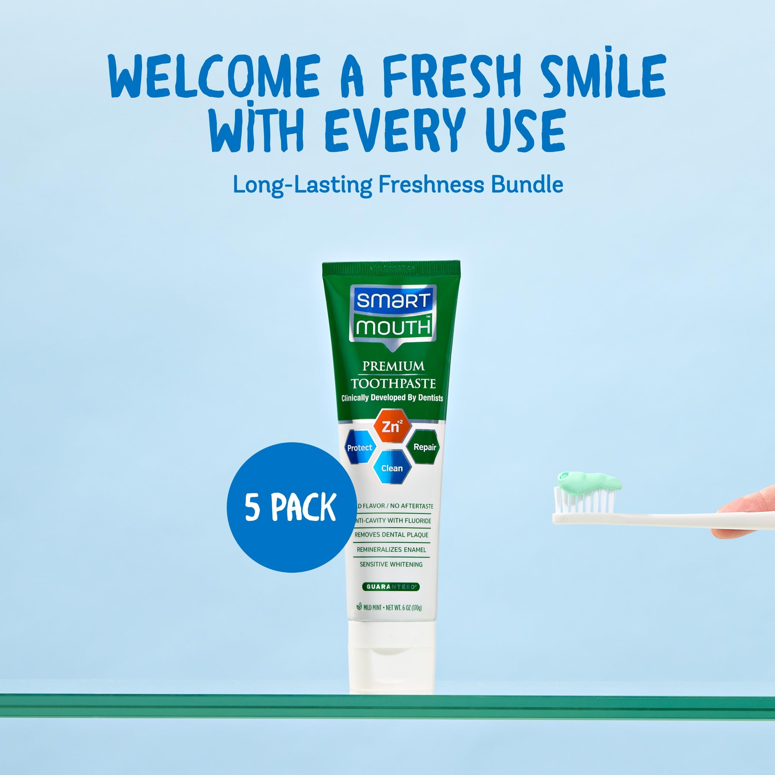 Whitening toothpaste with mild mint flavor branding