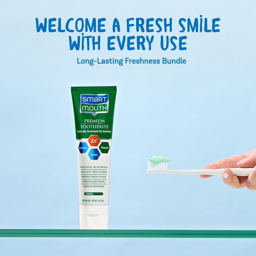 Close-up of toothpaste texture and zinc ion technology graphic