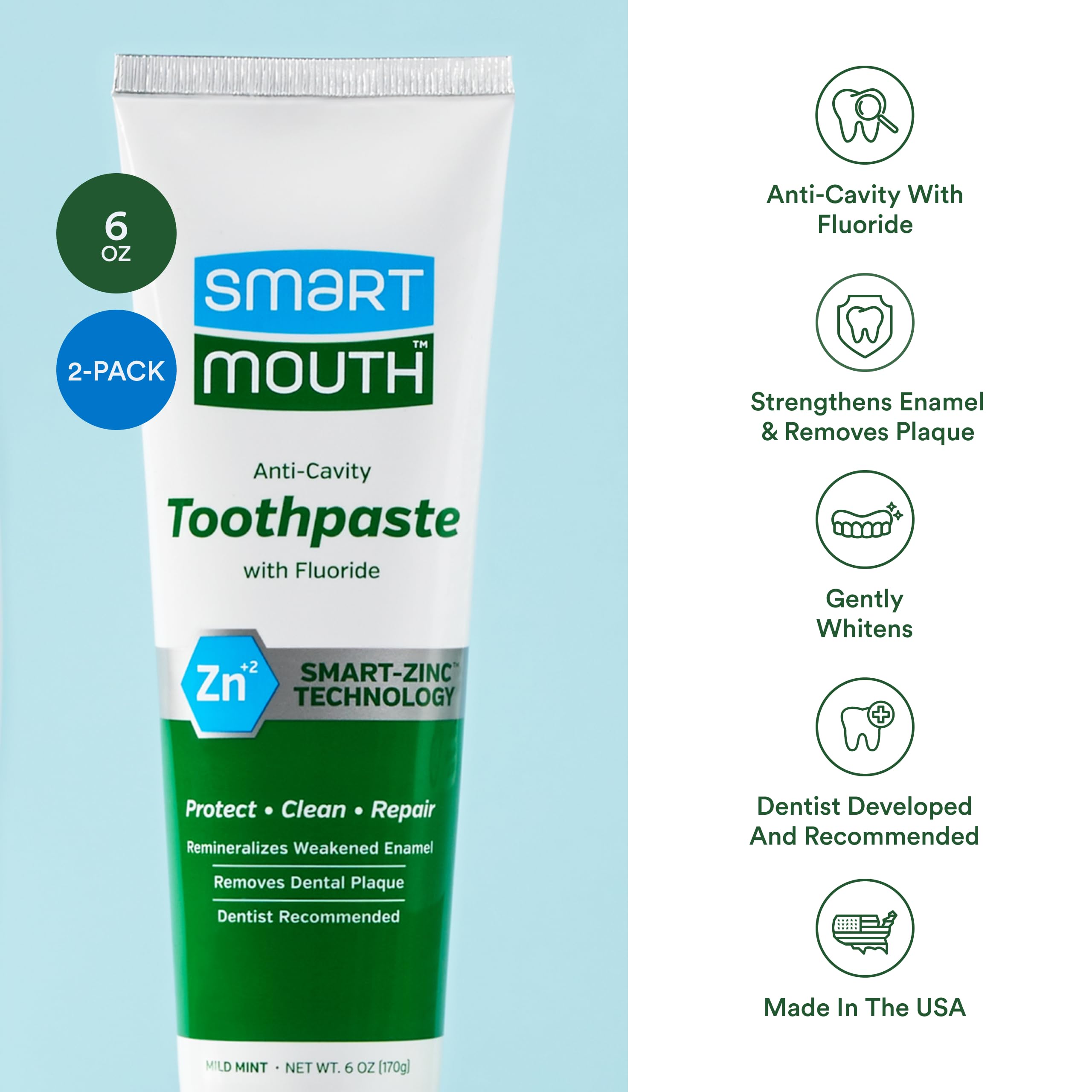 Packaging and two tubes of SmartMouth toothpaste