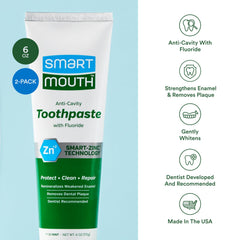 Packaging and two tubes of SmartMouth toothpaste