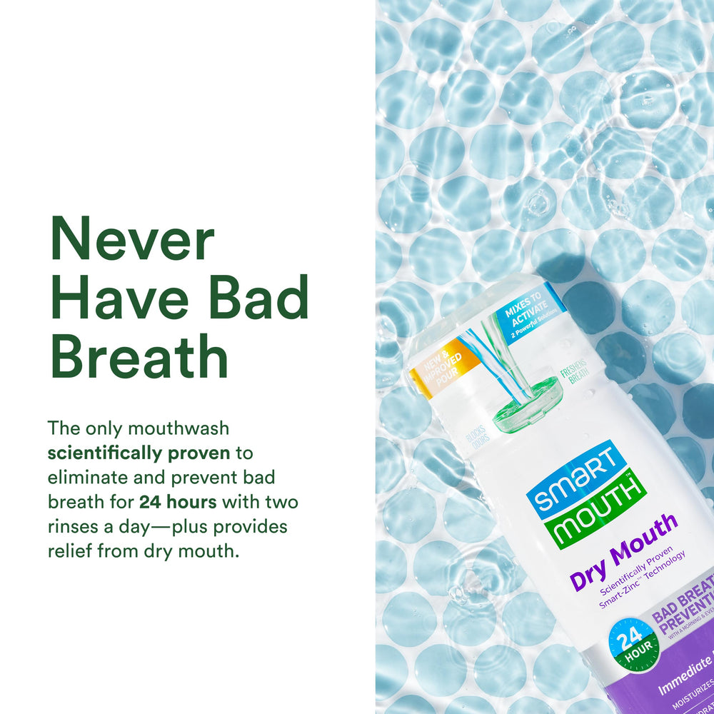 SmartMouth tongue cleaner being used with mouthwash