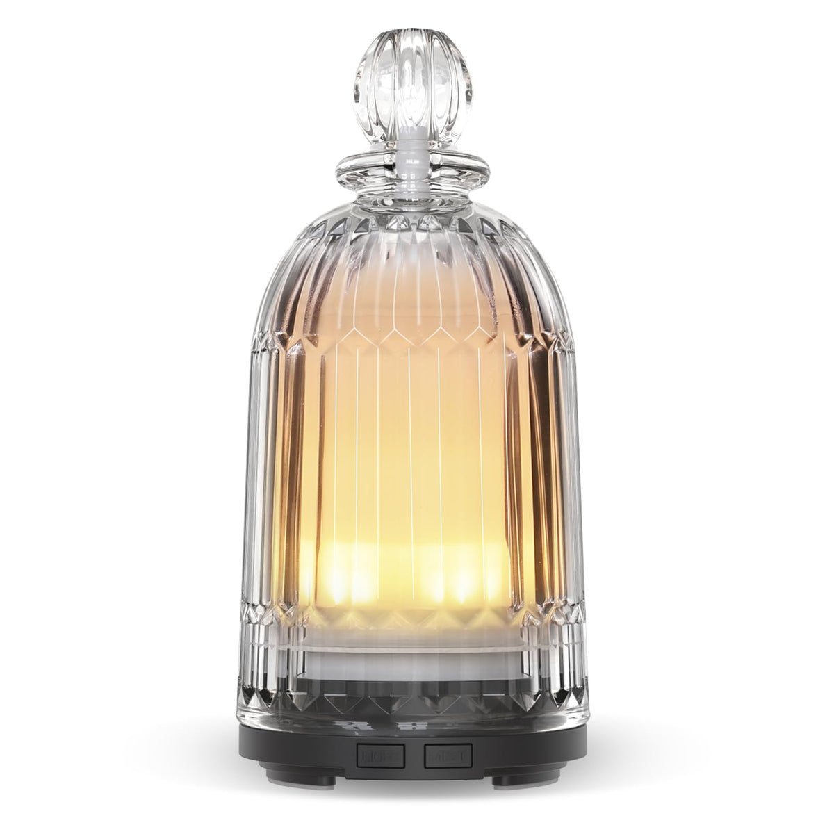 Smartwell diffuser front view with glass cover and black base