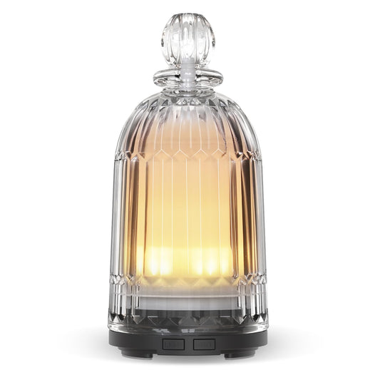 Smartwell diffuser front view with glass cover and black base