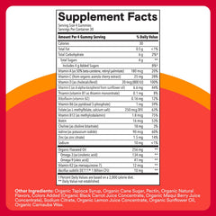 Nutrition facts panel for SmartyPants Organic Kids Multivitamin Gummies