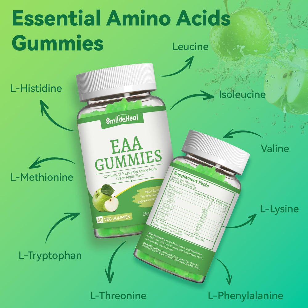 Close-up of SmideHeal EAA Gummies Apple Flavor gummies