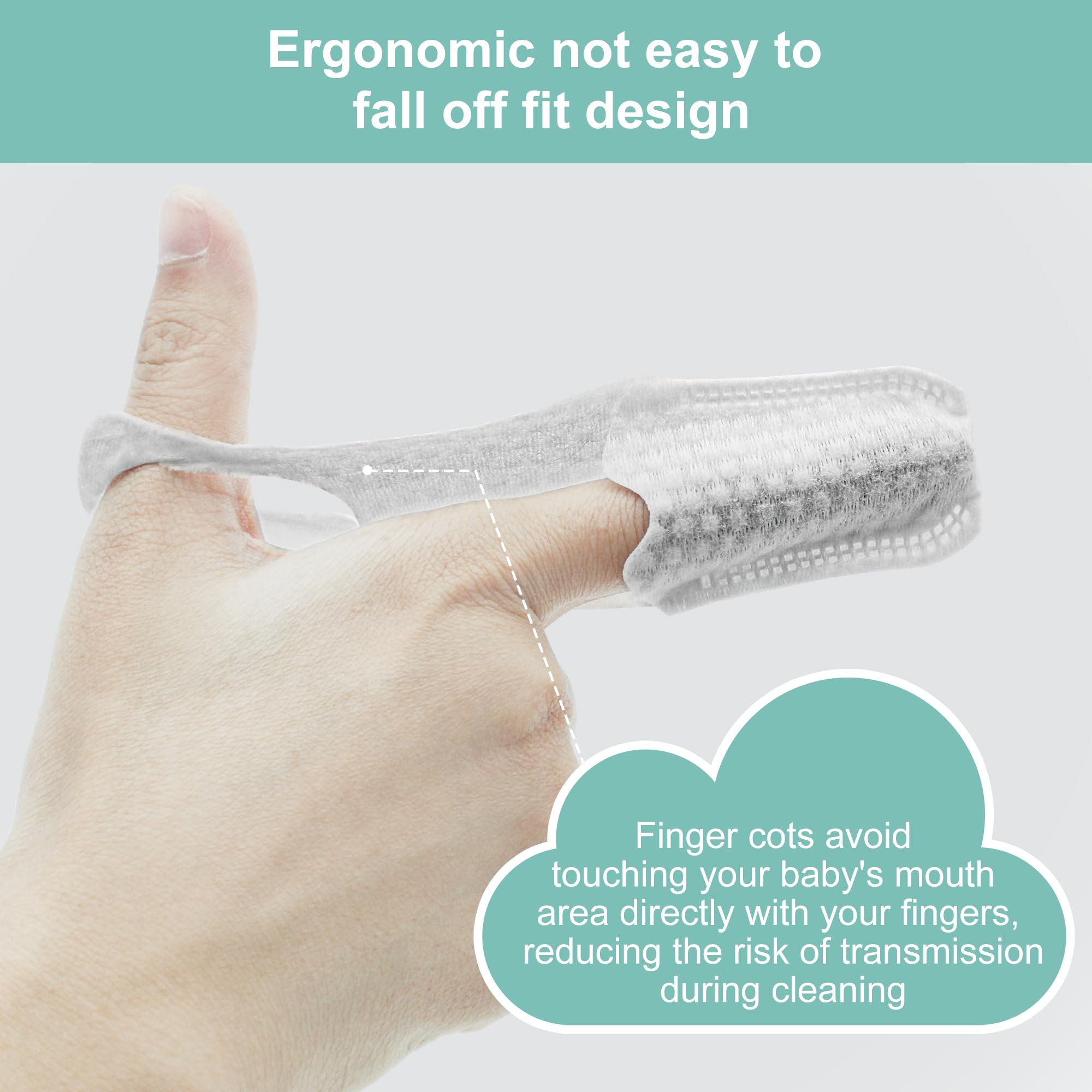 Finger cot worn on finger for baby cleaning