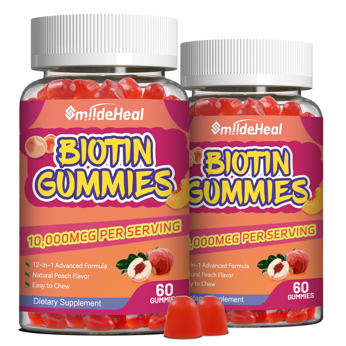 Bottle of SmildeHeal Biotin Gummies with 120 count label