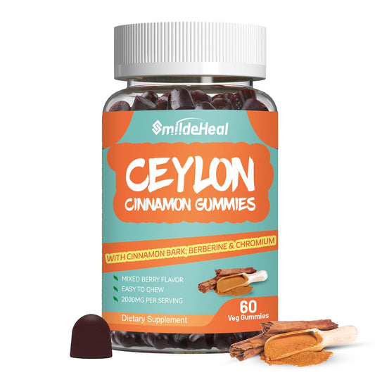Front view of SmildeHeal Cinnamon Gummies bottle