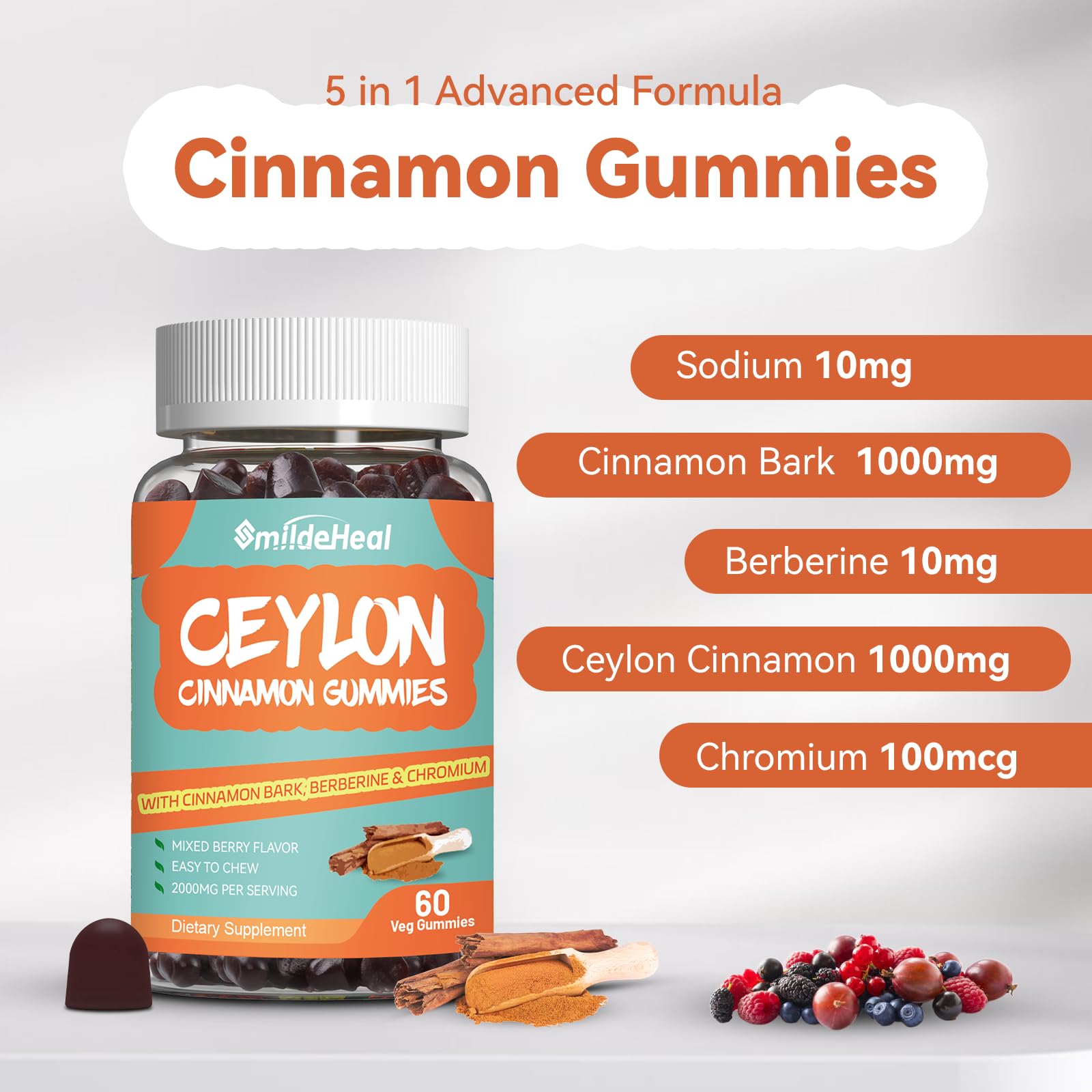 Ceylon cinnamon powder and chromium supplements arranged for display