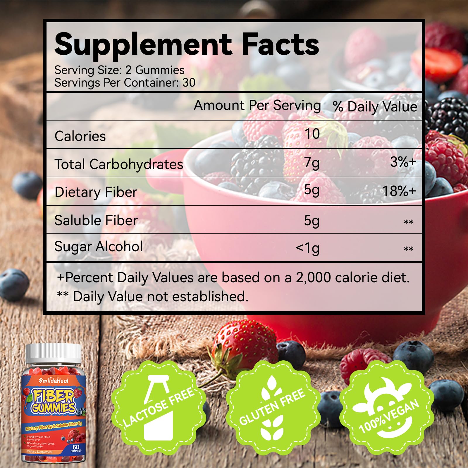 SmildeHeal Fiber Gummies mixed berry flavor close-up