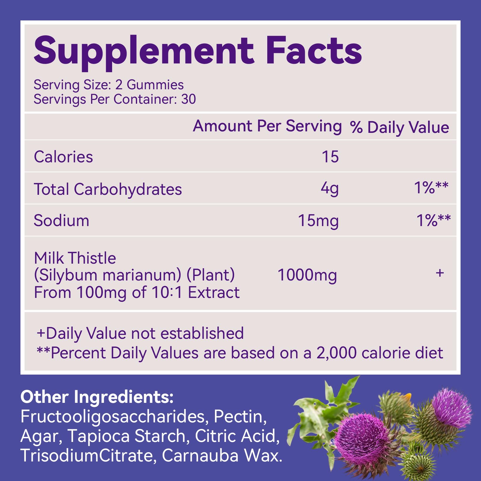 Label highlighting 1000mg milk thistle extract per serving