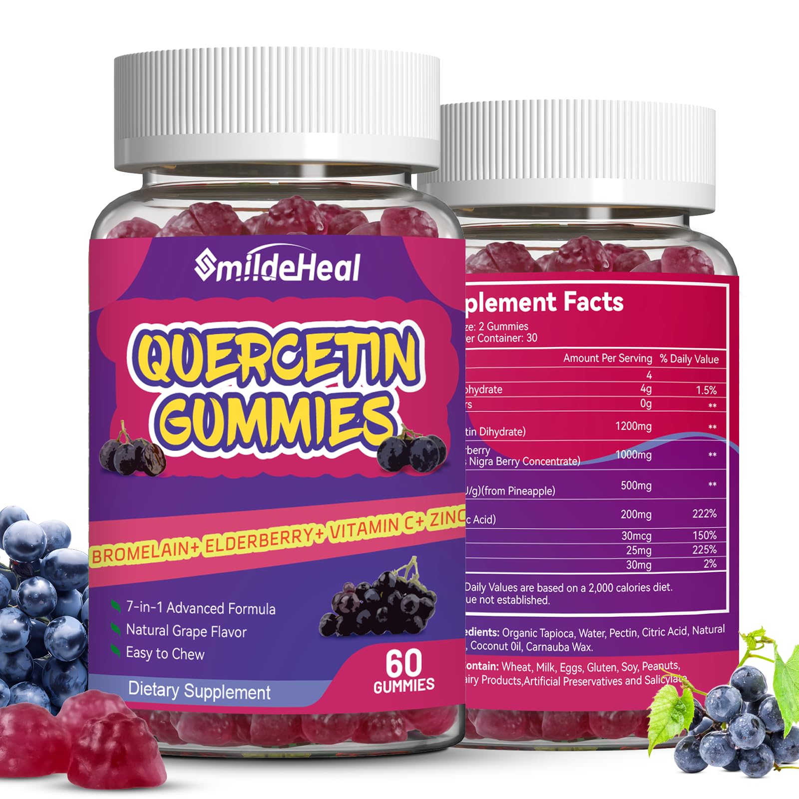SmildeHeal Quercetin Gummies 1200mg two-pack product shot