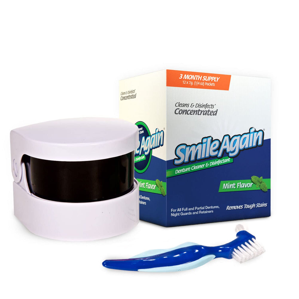 Smile Again Care Kit packaging with Ultrasonic Cleaner and accessories