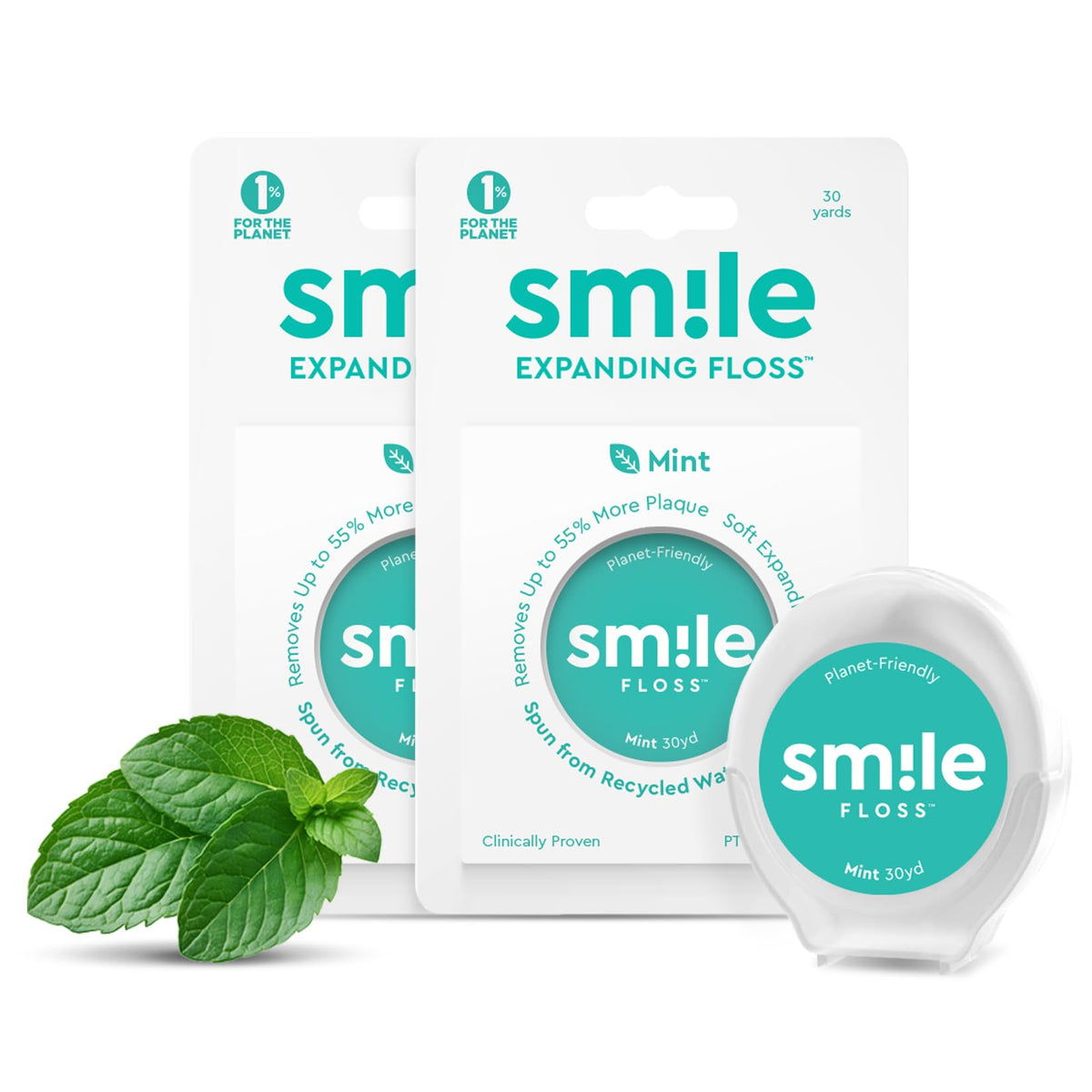 Smile Expanding Floss 2-Pack packaging with 30 yards each