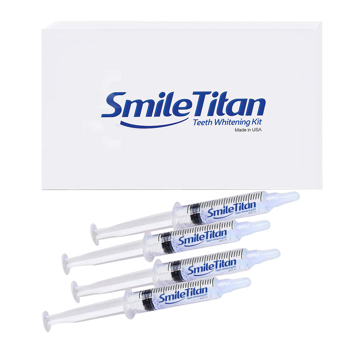 Smile Titan Teeth Whitening Gel Refill 4x Syringes packaging with 44% carbamide peroxide