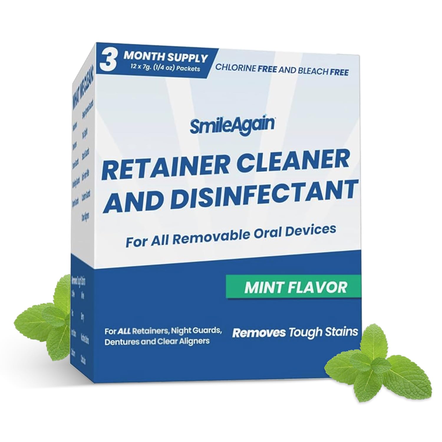 SmileAgain Mint Retainer Cleaner packaging – 12-pack