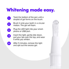 Applying whitening gel from a pen to teeth