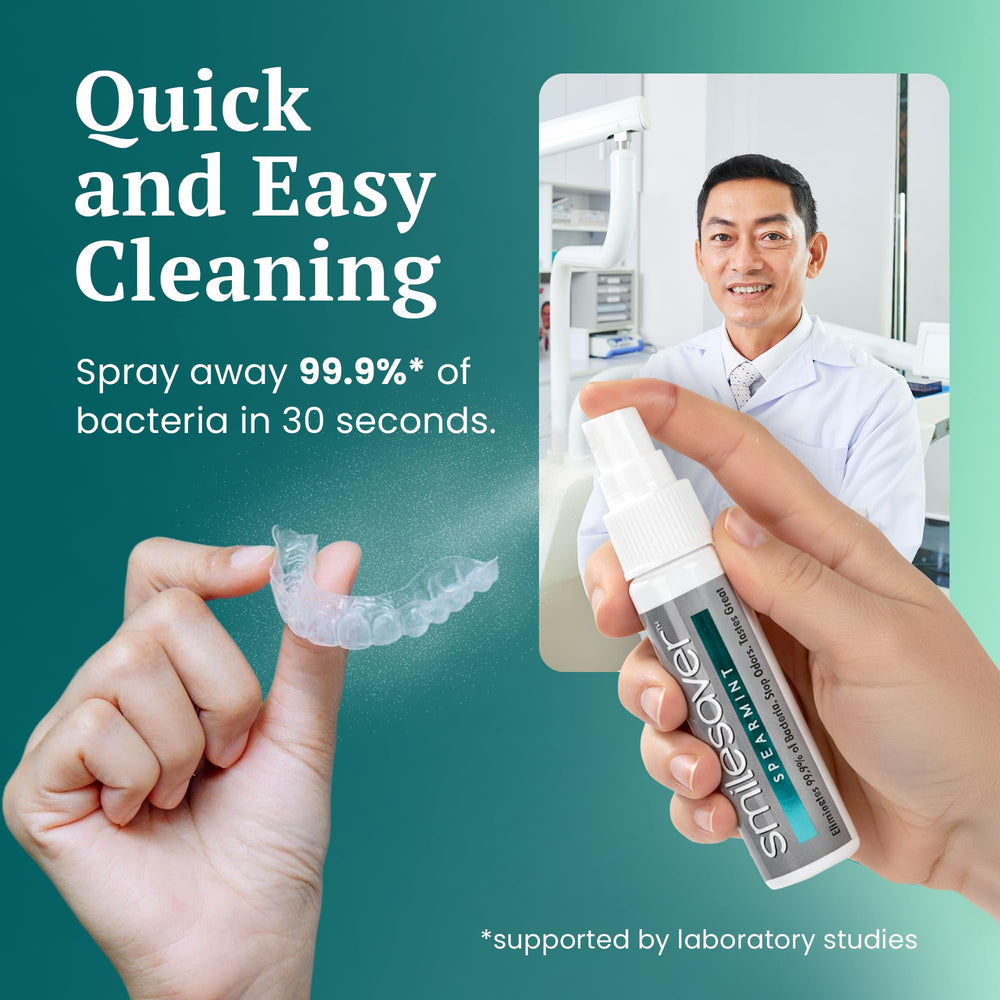 On-the-go use of Smilesaver aligner cleaner spray