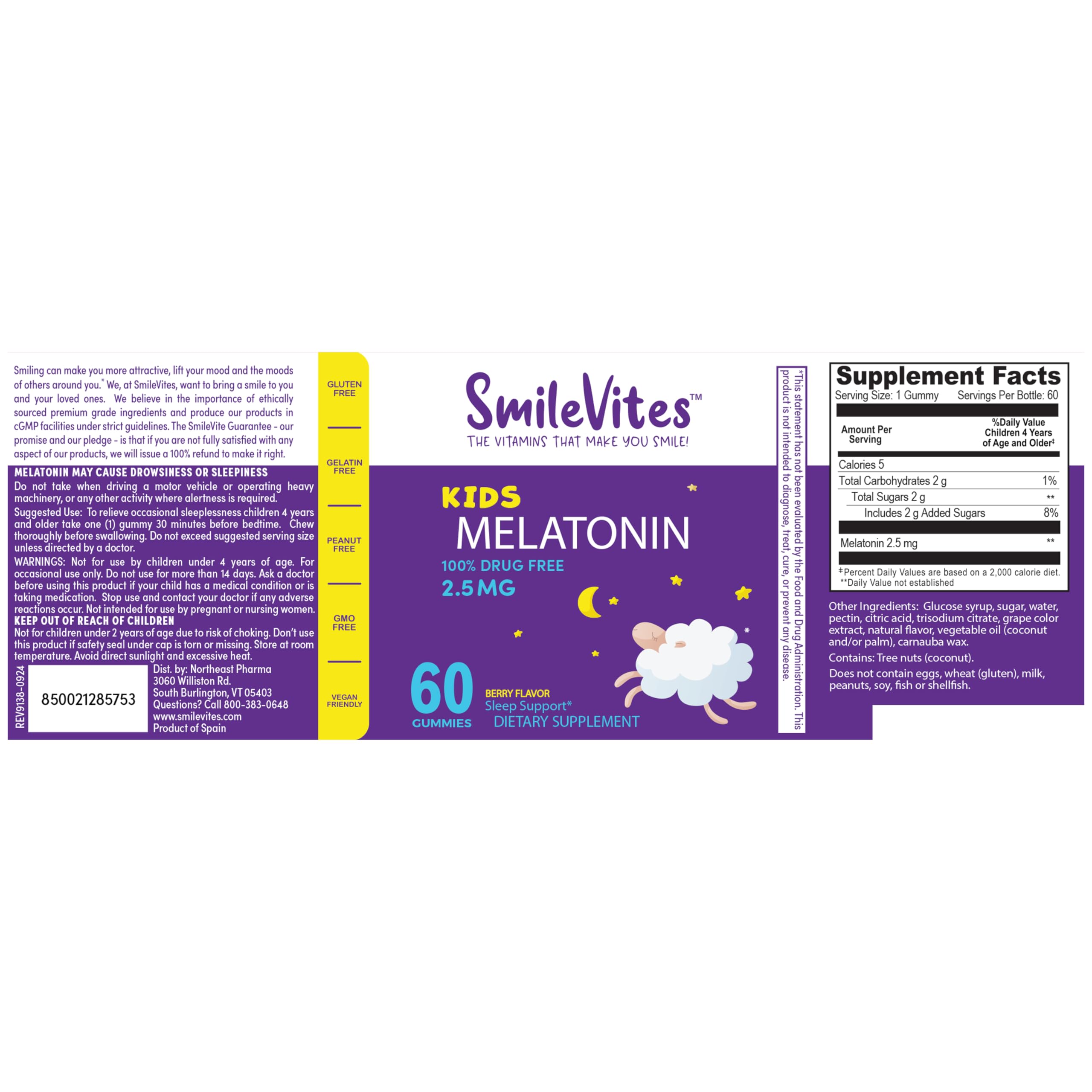 Close-up of a 2.5 mg melatonin gummy for kids