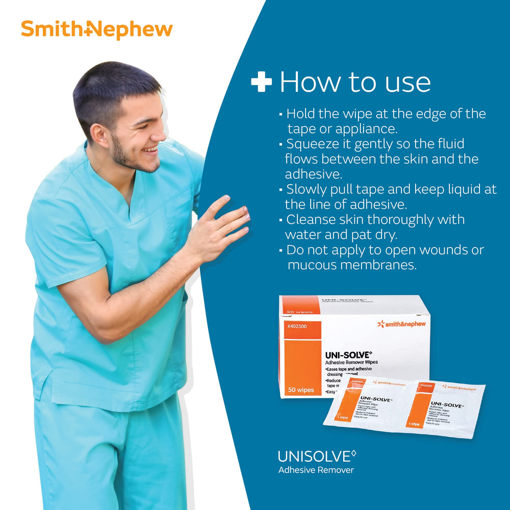 Smith & Nephew UNI-SOLVE portable-pack ready for travel and quick adhesive cleanups.