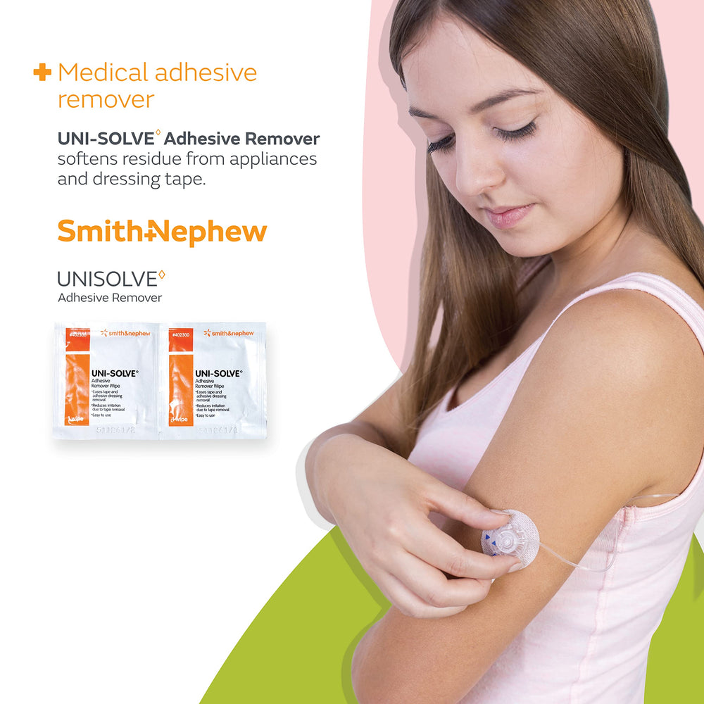 Smith & Nephew UNI-SOLVE residue-dissolve action demonstrating adhesive removal without harsh residues.