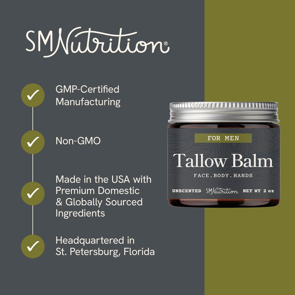 SMNutrition Beef Tallow Balm on the body nourishes dry skin with rich moisture.