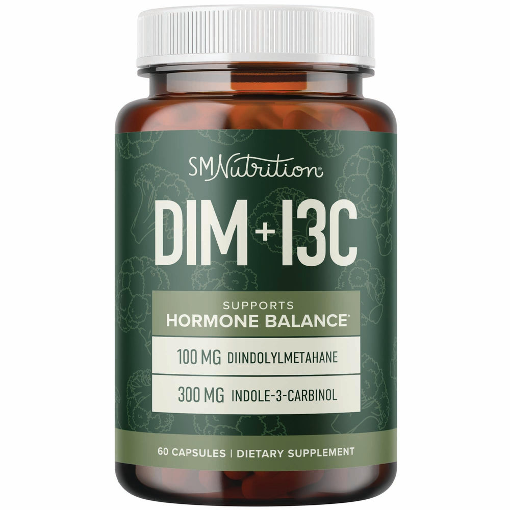 SMNutrition DIM Indole-3-Carbinol bottle supports hormone balance for women and men
