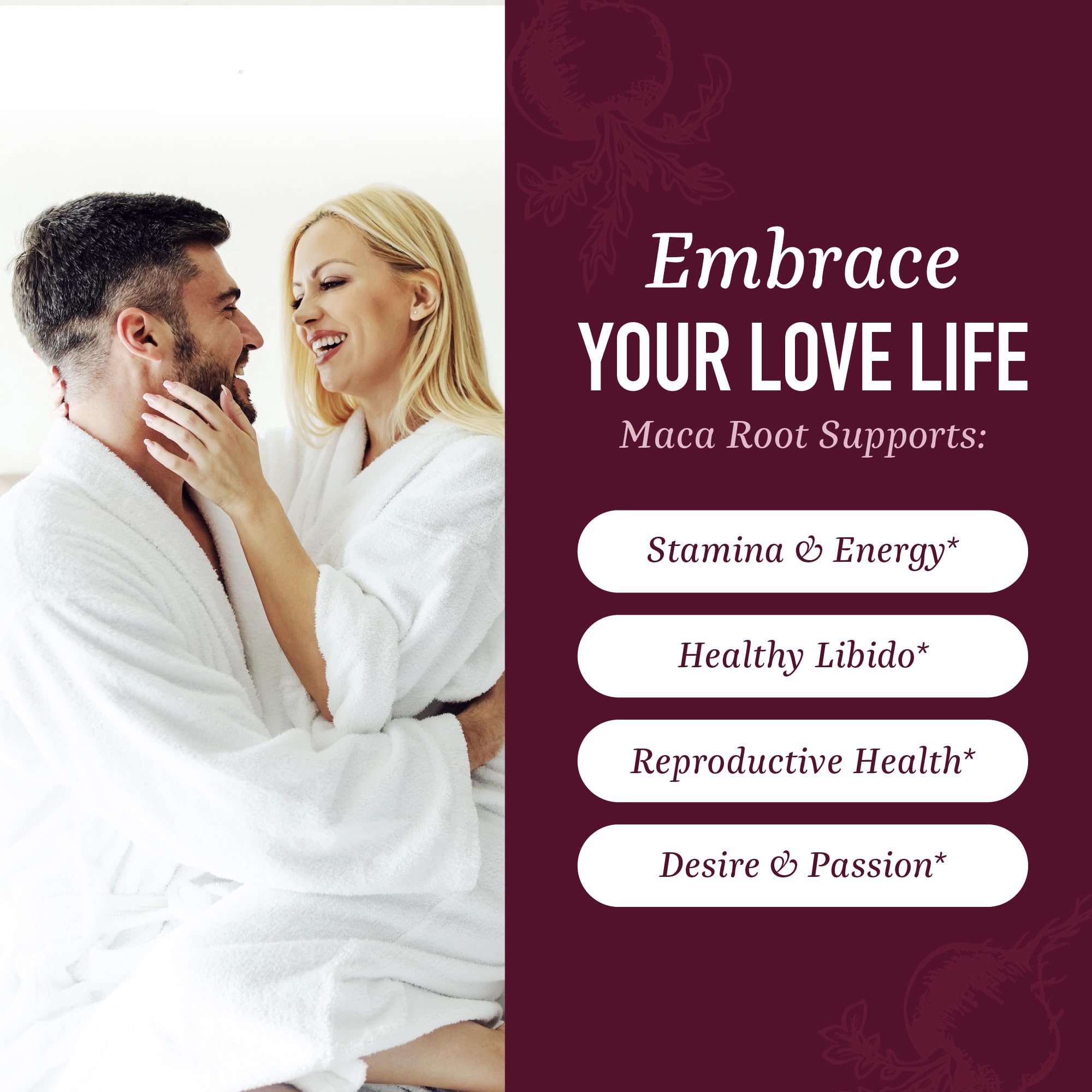 SMNutrition maca women's capsules closeup highlights easy-to-take capsules for sustained energy.