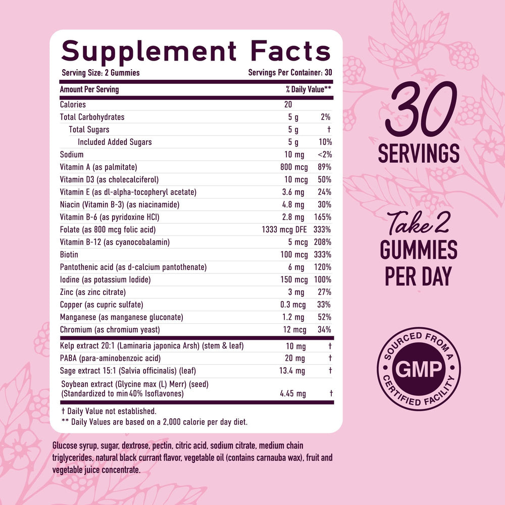 SMNutrition Menopause Support Gummies blackcurrant flavor close-up for enjoyable daily use.
