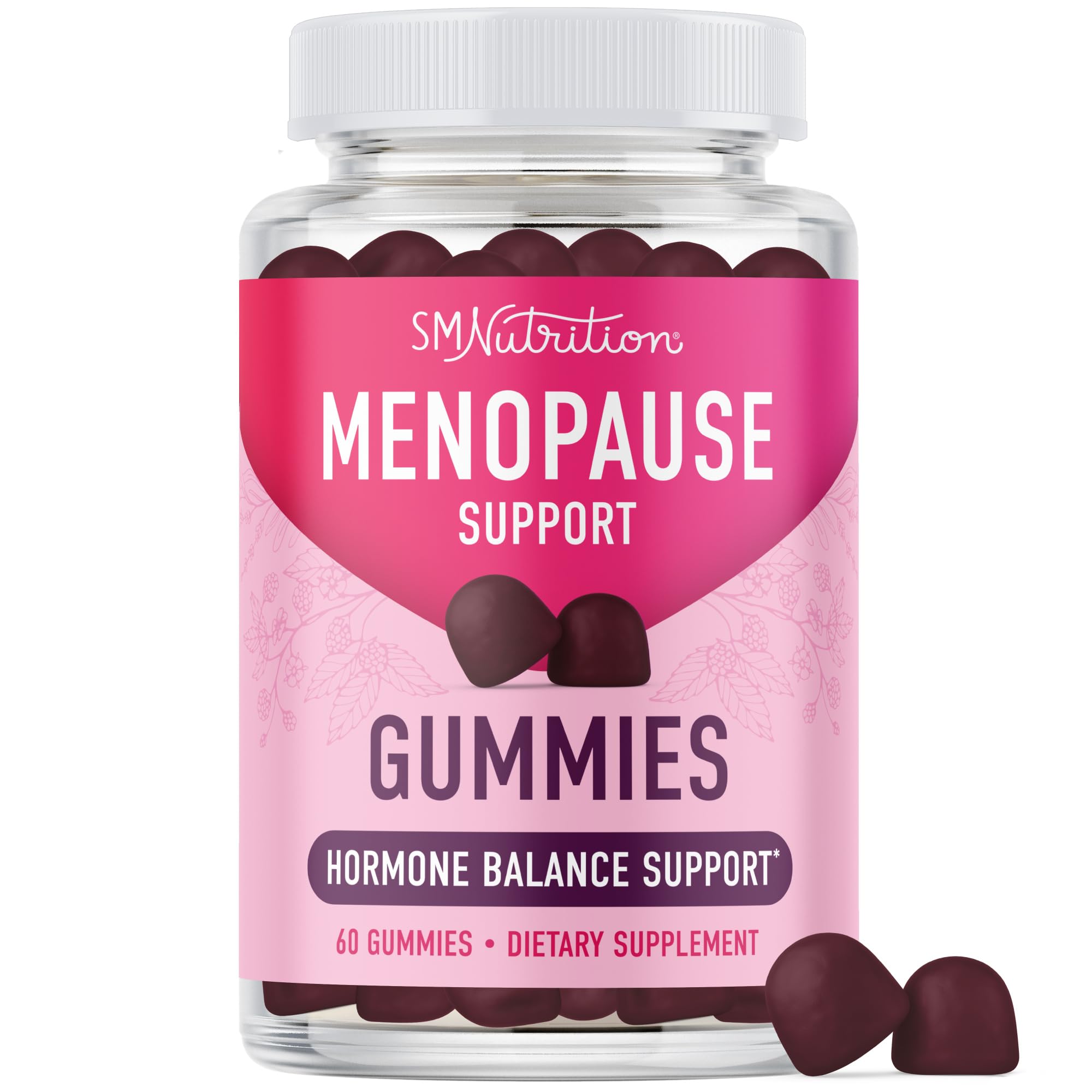 SMNutrition Menopause Support Gummies bottle close-up for convenient daily relief.