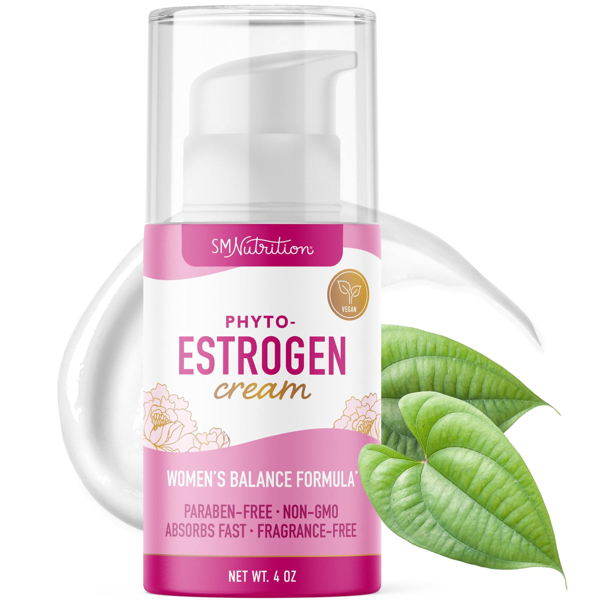 SMNutrition Phyto Estrogen Cream pump bottle with Wild Yam supports menopause comfort