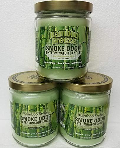 Blue Serenity Bamboo Breeze 13 oz jar candle label with tropical plumeria fragrance