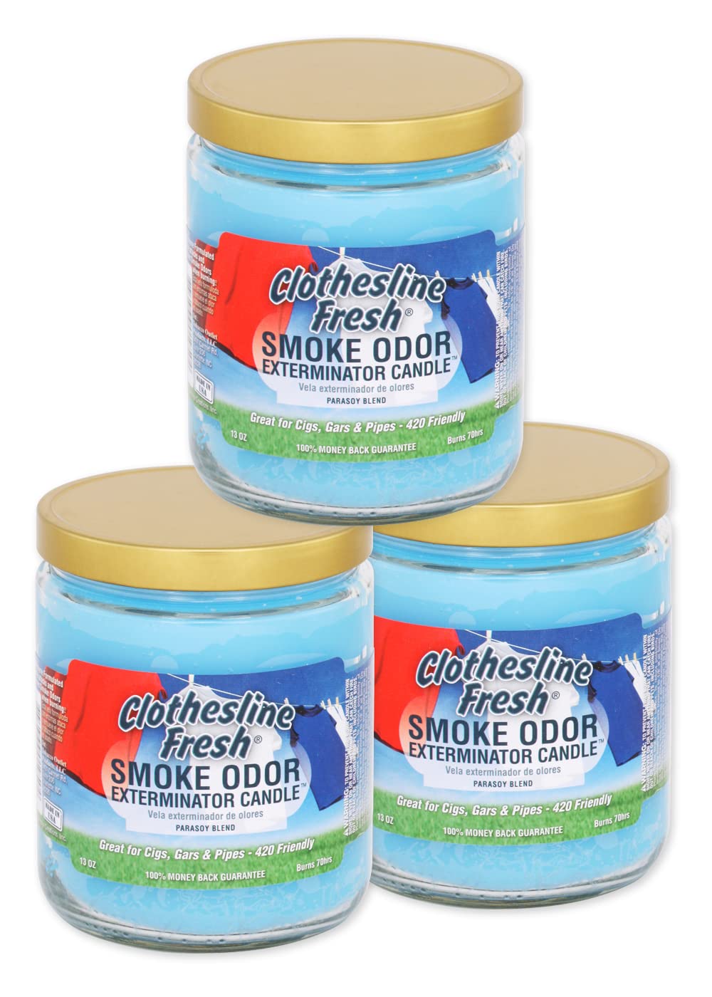 Smoke Odor Exterminator 13oz jar candle with Clothesline Fresh scent - front view