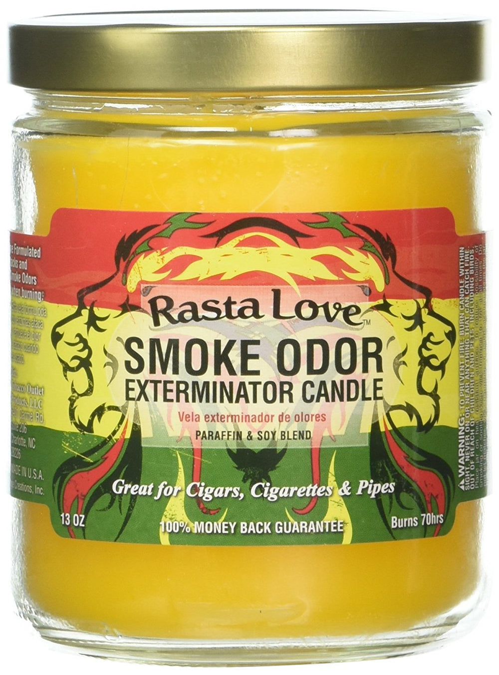 Smoke Odor Exterminator 13oz Jar Candle in Rasta Love scent, 70-hour burn time