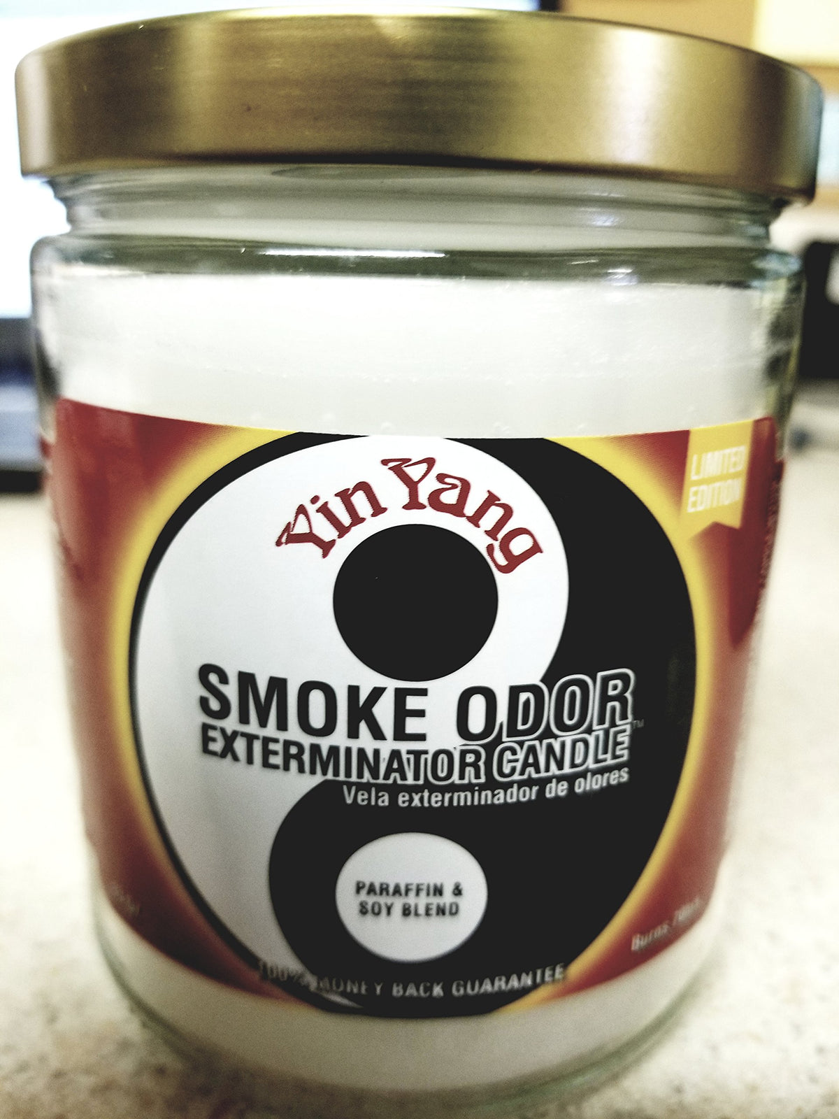 13oz Smoke Odor Exterminator Jar Candle Yin Yang - fragrance blend of Bergamot, Lemon, Lavender, Geranium & Musk