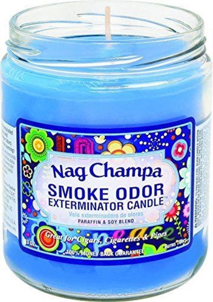 Smoke Odor Exterminator 13oz Nag Champa candle, packaging