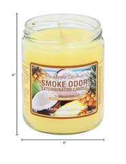 Pineapple & Coconut scented Smoke Odor Exterminator Candle label close-up on 13 oz jar