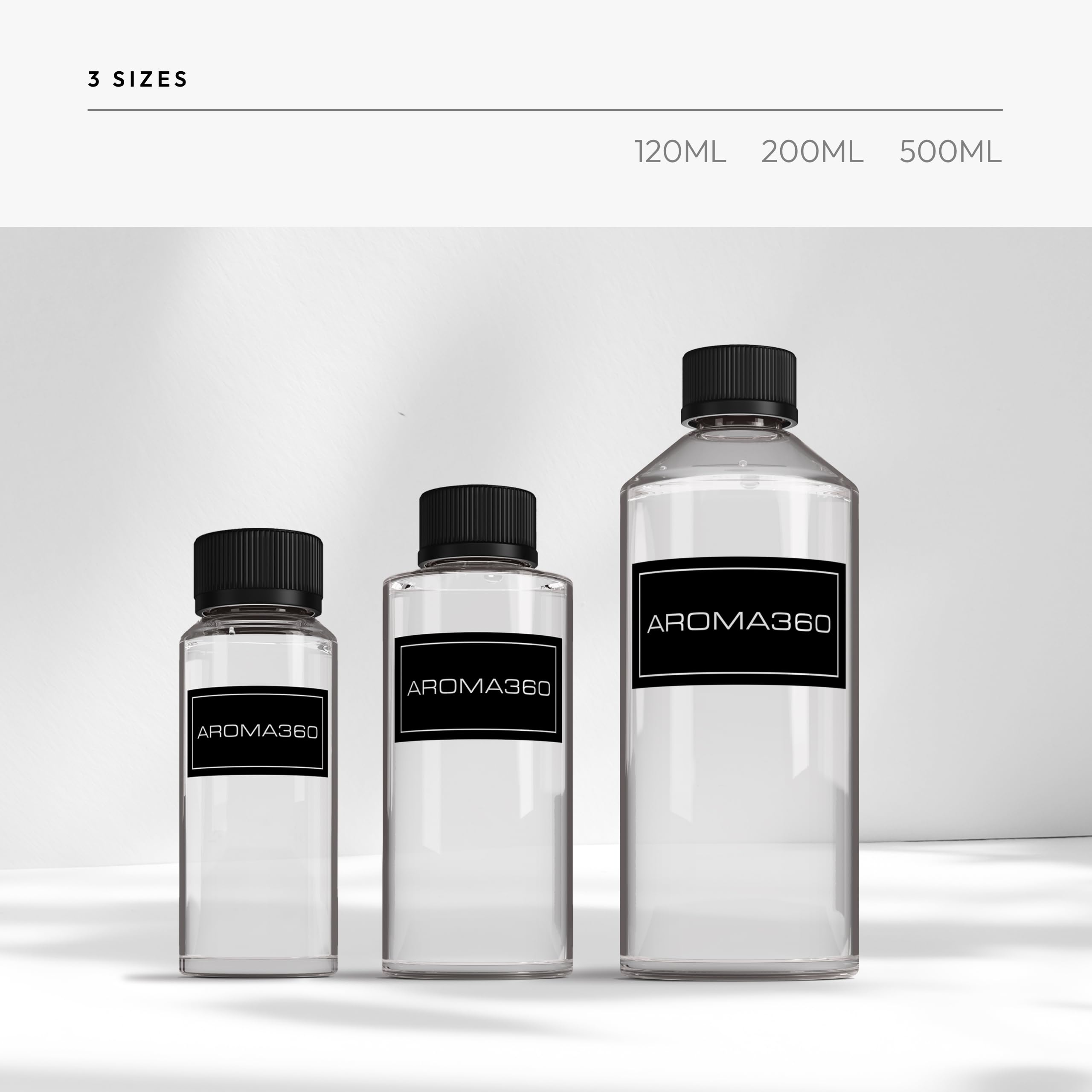 Aroma360 200mL diffuser oil bottle with natural lighting