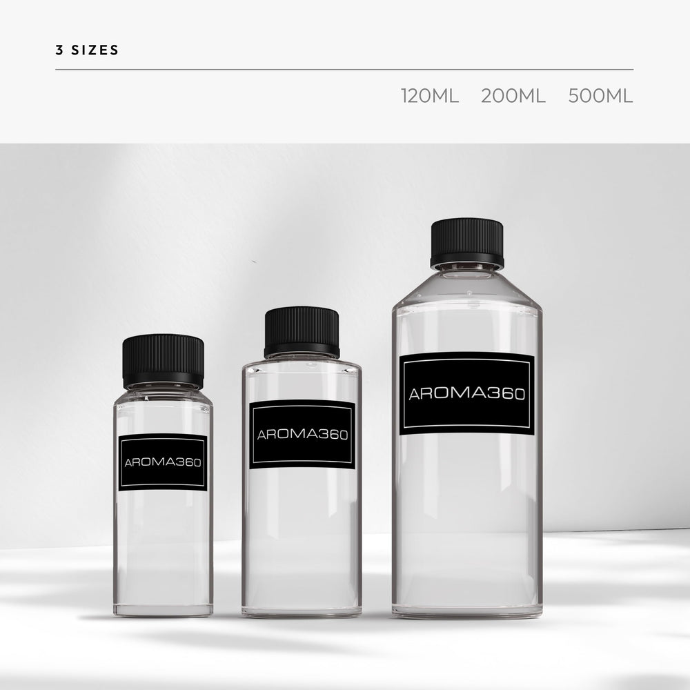 Aroma360 200mL diffuser oil bottle with natural lighting