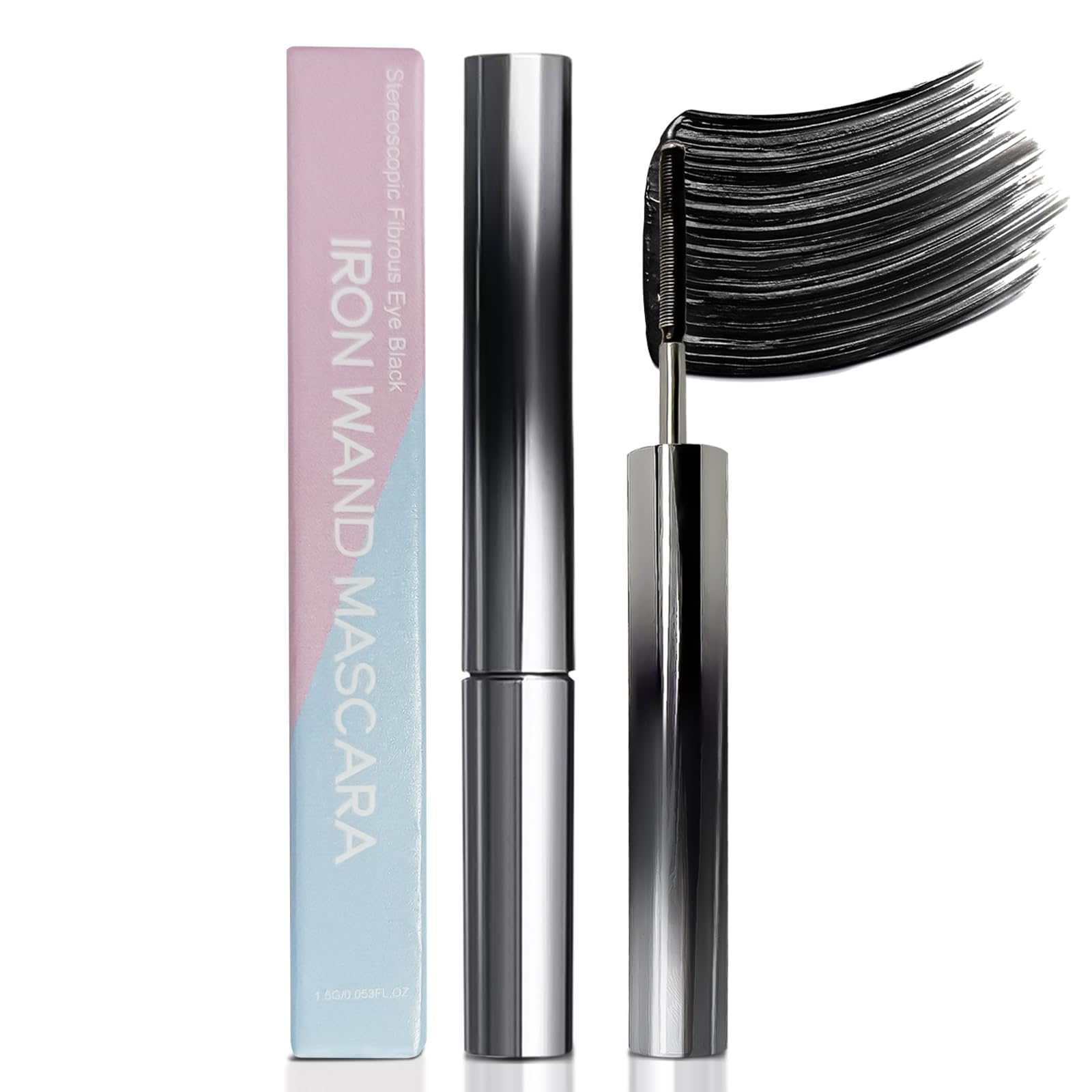 Smoke Whisper Iron Wand Mascara bottle close-up with glossy packaging and elegant design