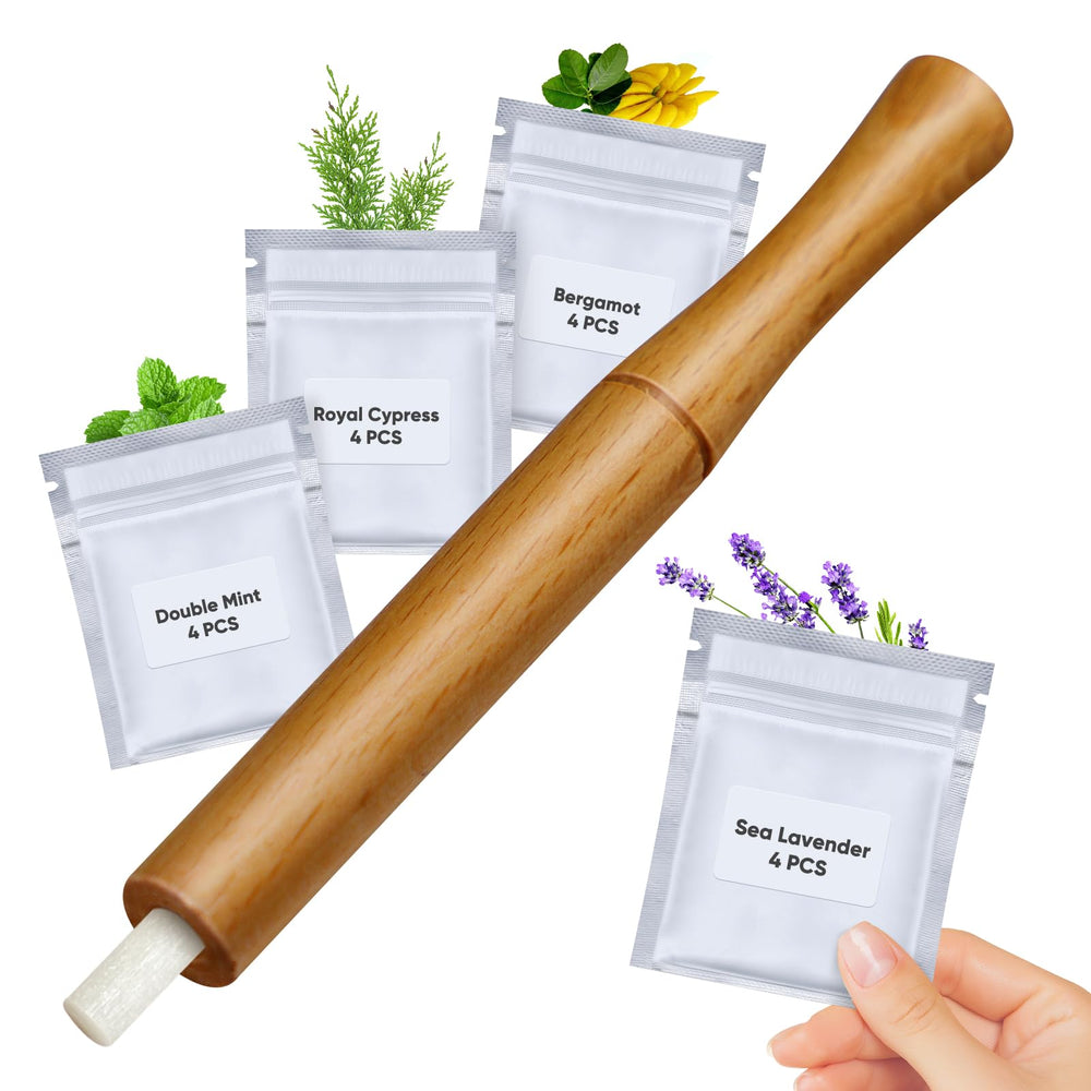 Nasal inhaler stick with wooden exterior