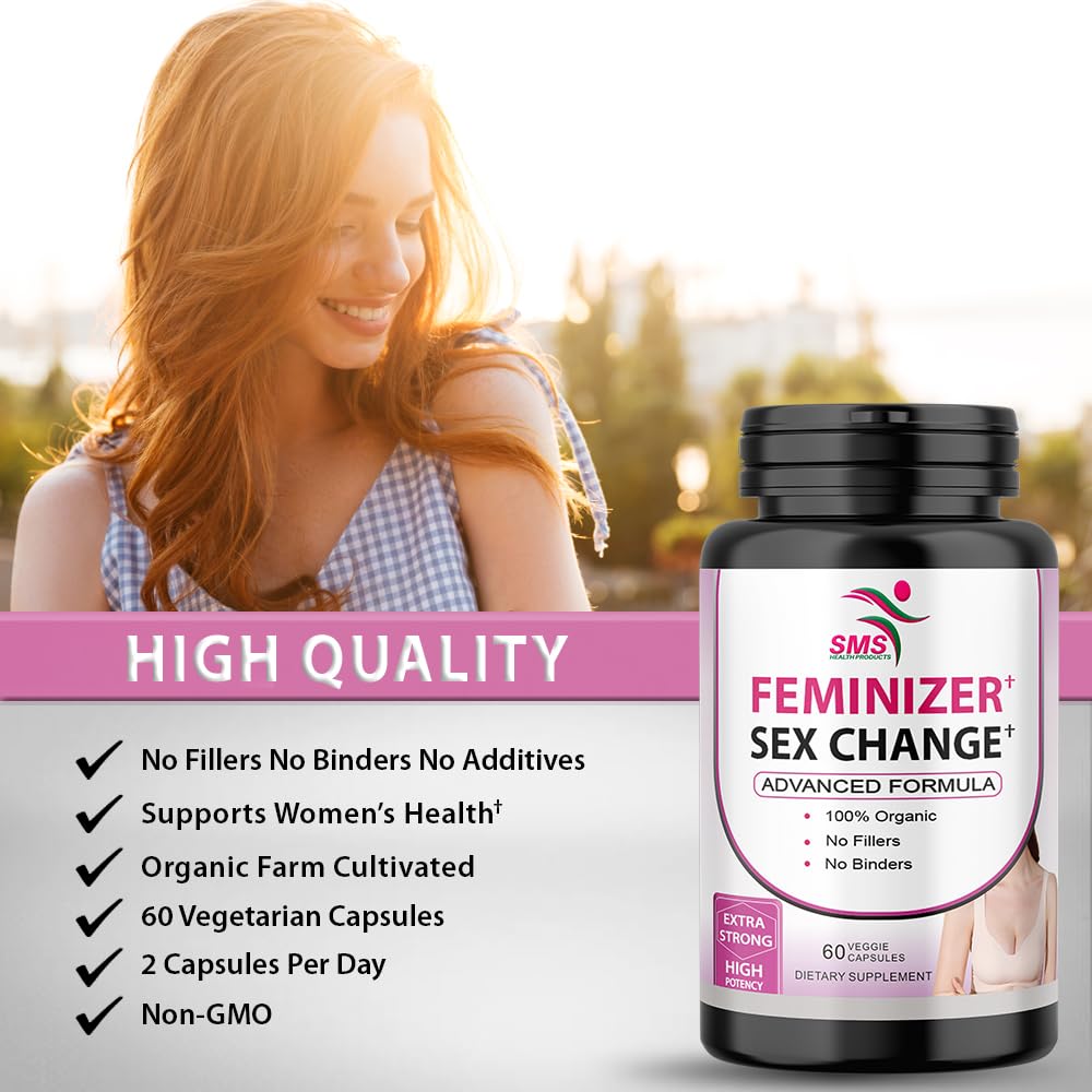 SMSHealthProducts Feminizer capsules pour close-up for daily use.