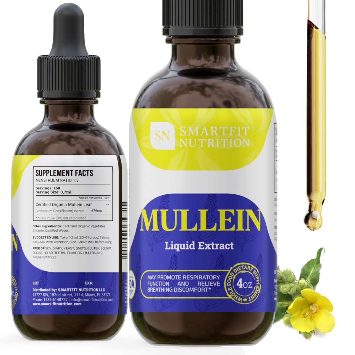 Front view of SN SMARTFIT NUTRITION Mullein Drops bottle, 4 oz