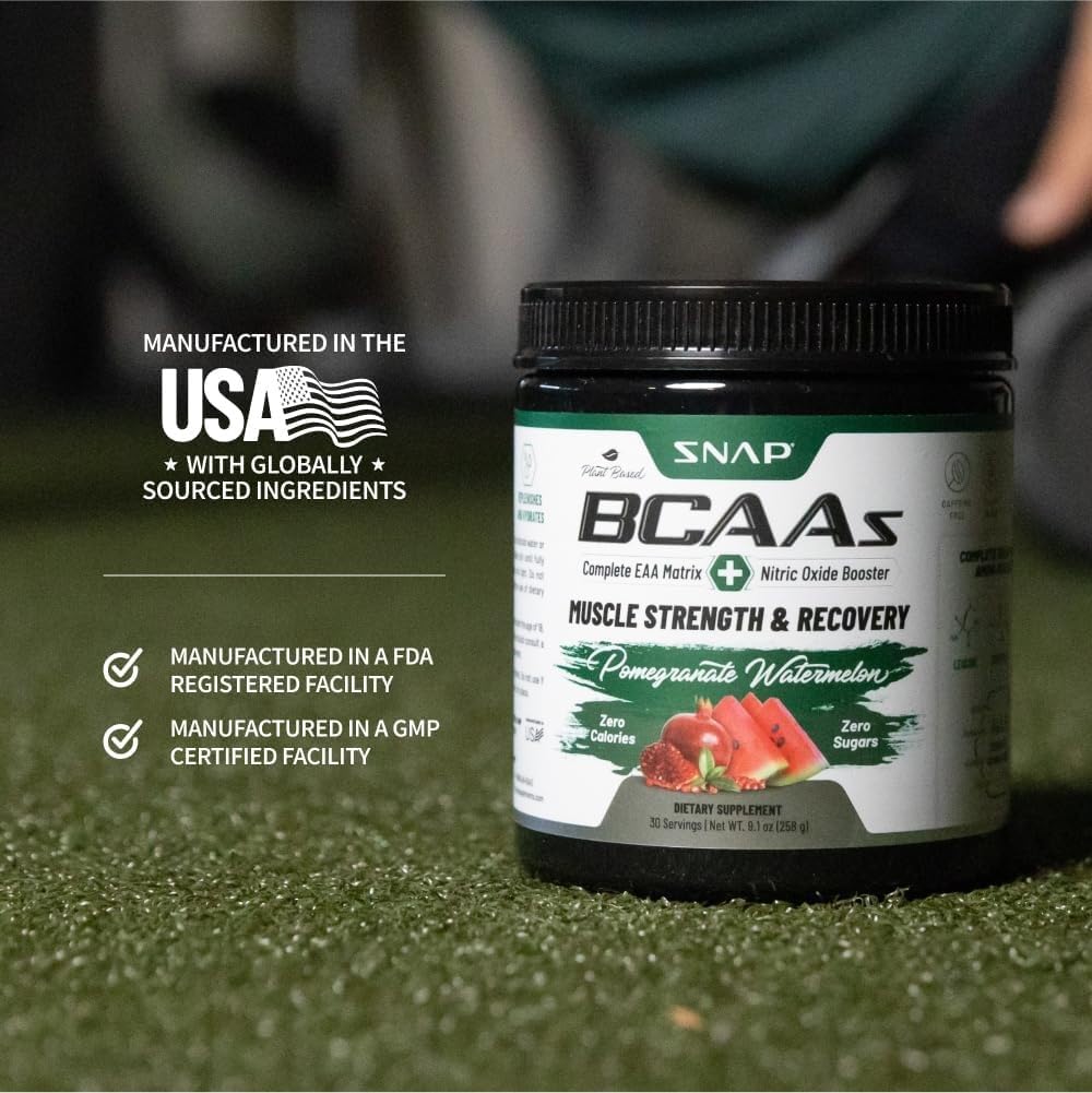 30 servings count displayed on Snap BCAA Powder bottle